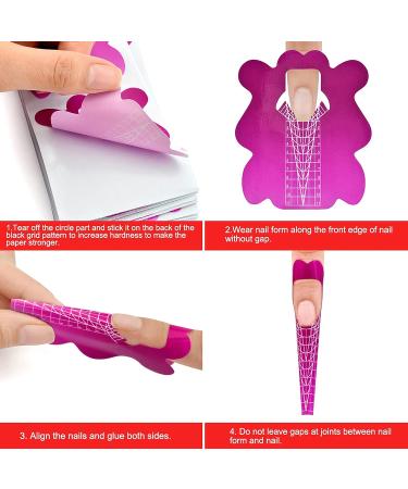 200Pcs Professional Stiletto Nail Forms - Self-Adhesive Sticker for Nail Extension - Pink and Silver - HJ-NTF051 - Buy Online on SooperMarket.com