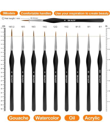 SN NJDF Miniature Detail Paint Brushes Set - 9pcs for Fine Art, Detailing, Model Painting - Acrylic, Watercolor, Oil - Warhammer 40k - Buy Online on SooperMarket.com