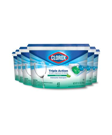 Clorox Triple Action Dishwasher Detergent Pacs 43 Count (Case of 6 258 Total Dishwashing Pacs) Fresh Scent