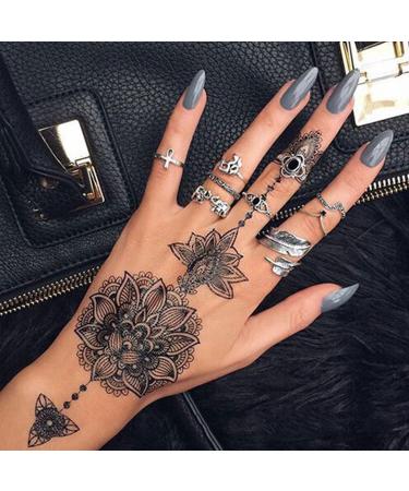 Black Henna Temporary Tattoo Stickers - Lace Pattern Body Art Design for Women - Waterproof and Sexy Mandala Flower Fake Tattoos - 6 Sheets - Buy Online on SooperMarket.com