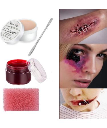 CCbeauty Halloween SFX Makeup Kit - Bruise Wheel, Scar Wax, Coagulated Blood Gel, Stipple Sponge, Spatula Tool - 6 Colors for Special Effects Costume Makeup - Buy Online on SooperMarket.com