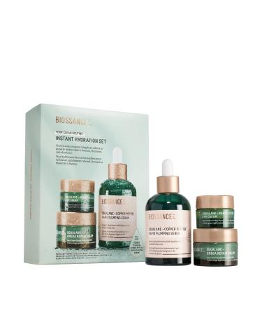Biossance Instant Hydration Set. Limited Edition Full Size Squalane + Copper Peptide Rapid Plumping Serum with Mini Marine Algae Eye Cream and Omega Repair Cream Instant Hydration Set - 1.69 Fl Oz