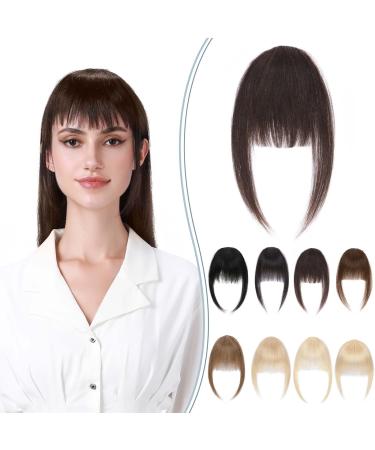 Clip in Fringe Extension Air Bangs With Temples Clip in Bangs 100% Remy Human Hair French Bangs Hairpieces #02 Dark Brown