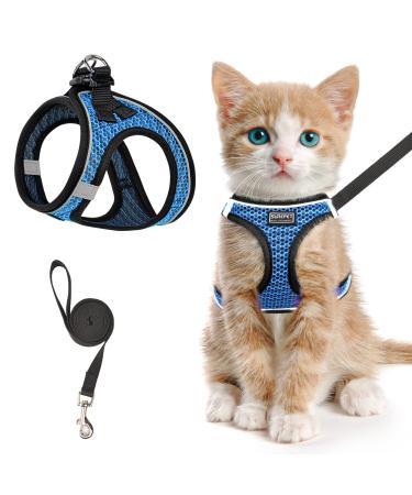 Cat Harness and Lead for Walking Escape Proof Adjustable Kitten Vest Harness Reflective Soft Mesh Puppy Harness for Outdoor Comfort Fit Easy to Control Blue XS
