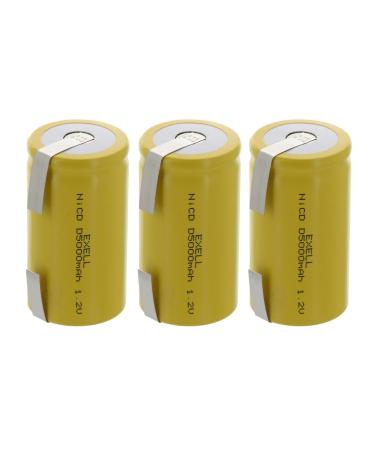3x Exell D Size 1.2V 5000mAh NiCD Rechargeable Batteries with Tabs for Hands-free Sinks Hand Sanitizers Automatic Taps Blood Pressure Kits Security Safes