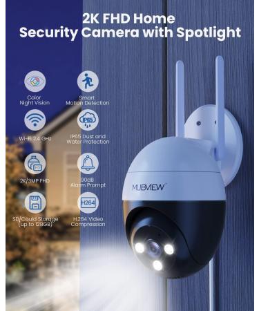 MUBVIEW 2K Security Camera Outdoor Security Cameras with 360 PZT View 2.4G WiFi Wired Home Surveillance Cameras Color Night Vision Motion Detection Siren 2 Way Talk 24/7 Works with Alexa 1 Count (Pack of 1) - Buy Online on SooperMarket.com