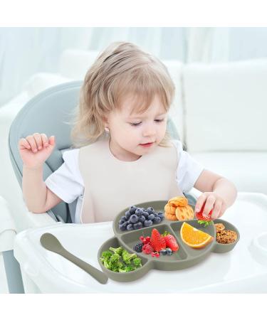 Suction Silicone Baby Plate with Lid, Spoon & Divided Sections - BPA Free & Dishwasher Safe - Toddler Self Feeding Dinnerware Set in Light Green - Buy Online on SooperMarket.com