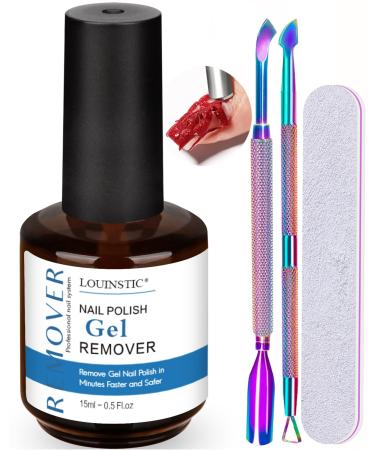 LOUINSTIC Gel Nail Polish Remover - Gel Remover No Need to Soak or Wrap Quickly Remove Gel Nail Polish in 2-5 Minutes Professional Gel Polish Remover Kit Comes with Colorful Nail File Pusher
