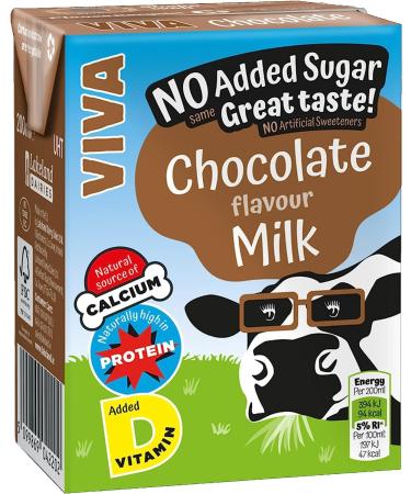 Viva Flavoured Milk 200ml x 16 - No Added Sugar - 4 x Strawberry 4 x Chocolate 4 x Banana 4 x Vanilla Ice Cream - Natural Source of Calcium and Protein - Buy Online on SooperMarket.com