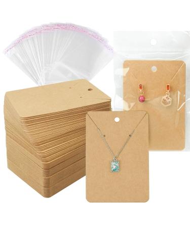 Earring Cards Necklace Display Cards with Bags 150 Earring Display Cards  150 Pcs Self-Seal Bags  Kraft Paper Tags for DIY Ear Studs(Brown)