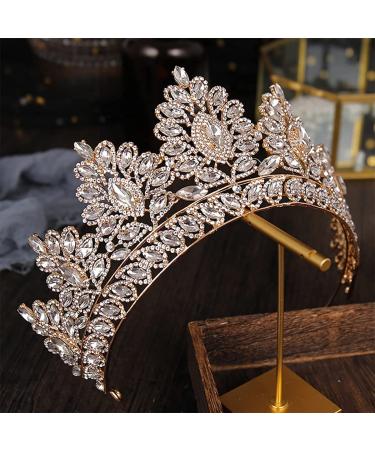Baroque Gold Crystal Pearl Wedding Crown Tiara for Women and Girls - Elegant Rhinestone Hair Accessories - Buy Online on SooperMarket.com