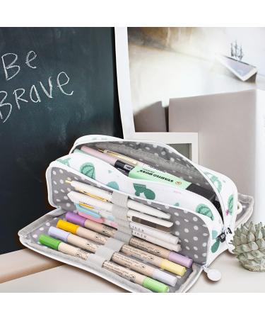 ANGOOBABY Large Pencil Case Big Capacity 3 Compartments Canvas Pencil Pouch for Teen Boys Girls School Students (Green Cactus) - Buy Online on SooperMarket.com