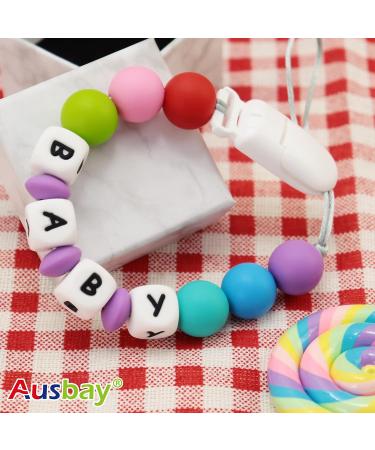 Personalized Name Pacifier Clip by Ausbay - Customized Binky Holder with Teething Silicone Beads for Baby Boys, Girls, and Toddlers - Buy Online on SooperMarket.com