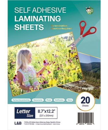 HA SHI Self Adhesive Laminating Sheets, Cold Laminate, self Seal, Plastic Paper, 8.5 x 11 Inch (20 Sheets)