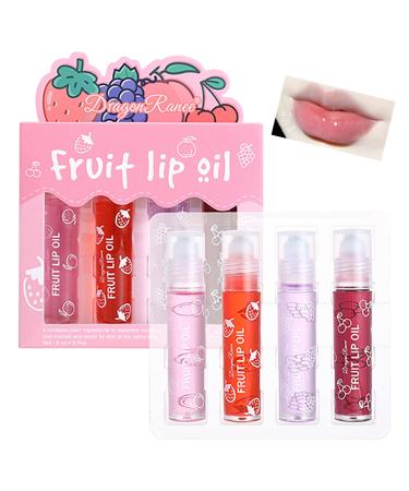 Girls Roll On Lip Gloss Set with Case 4 Pcs Glossy Lip Make up for Kids and Teens Fruity Flavors Kid Friendly Party Gift Best Friends
