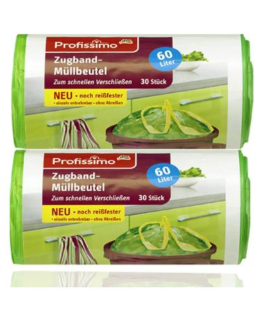 Good & cheap garbage bags with cord 60 liters tearproof and liquid -tight 60 pieces 2 x 30 pads individually no tearing 30 pieces (2 pack)