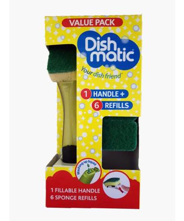 Dishmatic Bonus Pack: 1 Black refillable Handle and 6 Green Sponge Refills