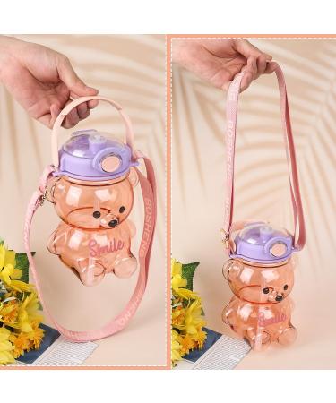 Kawaii Bear Straw Bottle - Large Capacity Portable Water Bottle with Strap and Straw - Pink Bear Shape for Outdoor Activities - Buy Online on SooperMarket.com