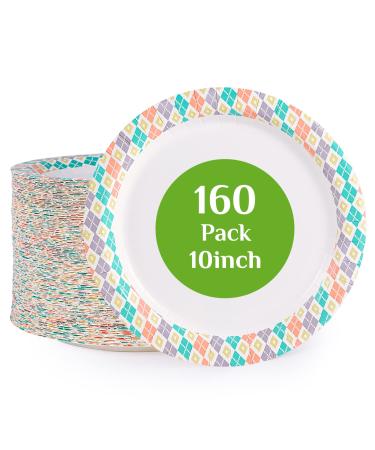 FOCUSLINE 10 Inch Paper Plates Easter 160 Count Disposable Paper Plates for Everyday Use Cut-Proof & Soak-Proof Coated Paper Dinner Plates Large Round 10" Paper Plates for Home Party Light Pink-10 inch-160pack
