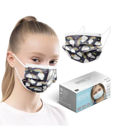 HARD 50 pieces Disposable Face Masks | Made in Germany | Type IIR & CE certified | Breathable Triple Layer - Filtration 99 78% | Elastic Earloops | Mouth Cover - SMALL SIZE - Dark Rainbow 50 pieces small size (14 5 cm x 9 5 cm) Dark Rainbow