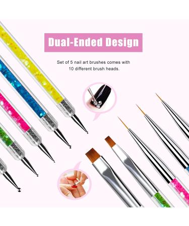Sularpek 5 Pcs Double Ended Nail Design Brushes - Nail Art Point Drill Drawing Kit in Purple, Green, Pink, Blue, Yellow - Buy Online on SooperMarket.com