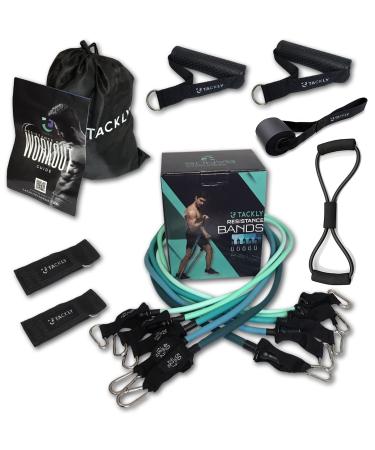 Tackly resistance tapes set strength training for home 150 lb / 68.7 kg with sports accessories - fitness ligaments with handle - rubber band set - elastic resistance band home gym for men / women