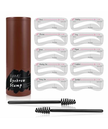 Eyebrow Stamp Shaping Kit - Long Lasting Buildable Eyebrow Makeup Professional Eyebrow Brown Black Powder  10 Reusable Eyebrow Stencils  2 Eyebrow Pen Brushes  Definer Sets Gifts for Women (Black)