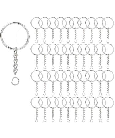 100 Pack Key Ring with Chain and Open Jump 1 inch Split Round Keychain Rings Bulk for Craft Making Jewelry