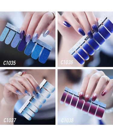 Self-Adhesive Nail Film - 14 Glitter Gradient Sheets (196 PCs) | Nail Art Stickers Manicure Set with Nail Files & Rubber Shaver for DIY Decoration - Buy Online on SooperMarket.com