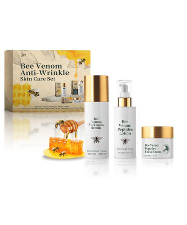 Bee Venom SkinCare Set Includes Bee Venom Cream New Zealand Bee Venom Anti-Aging Serum Anti-Wrinkle Bee Venom Peptides Lotion Hydrating & Firming Plant-Based Formula Natural Collagen Booster