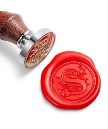 Mceal Wax Seal Stamp  Large Seal 1 1/5(30mm) Dia  Silver Brass Head with Wooden Handle  Regal Letter A to Z Series (Letter S)