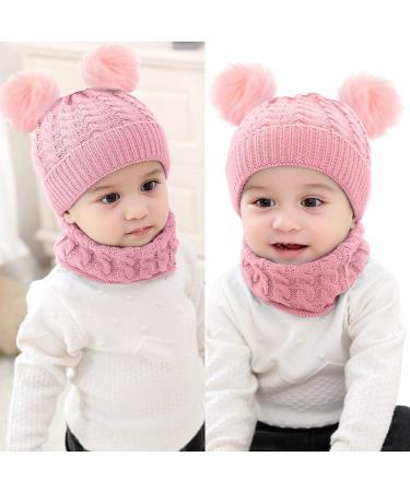CheChury Toddler Hat and Scarf Set - Baby Knit Pom Beanie Cap with Circle Loop Scarf - Pink (1-3 Years) - Buy Online on SooperMarket.com