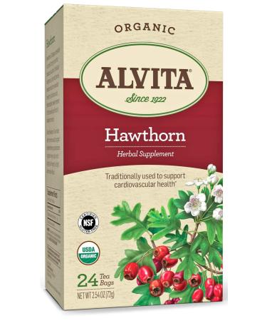 Alvita Organic Hawthorn Herbal Tea - Made with Premium Quality Organic Hawthorn Berries, with Golden Honey Color and Astringent Light Mellow Flavor, 24 Tea Bags