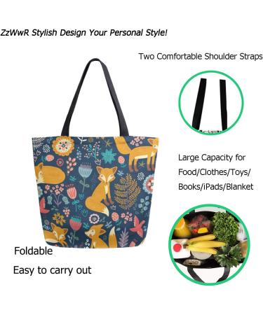 Cute Forest Fox Floral XL Canvas Tote Bag for Gym, Beach & Travel - Buy Online on SooperMarket.com