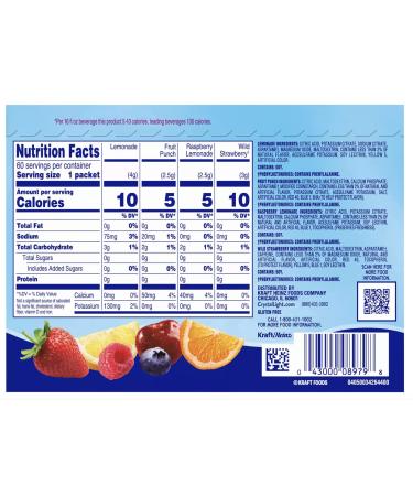 Crystal Light Sugar-Free Drink Mix Variety Pack - 60 Count On-The-Go Singles, Lemonade, Fruit Punch, Raspberry Lemonade & Wild Strawberry - Dissolves in 16.9 oz. Water - Packaged by TOOZOON - Buy Online on SooperMarket.com
