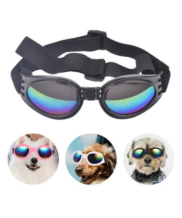 Dog Goggles Dog Sunglasses Adjustable Strap for Waterproof Windproof UV Protection Sunglasses for Dog for Go out Travel Skiing Swim (Black)