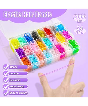 2012-Part Elastic Hair Strap Set - 2000 Mini Hair Gums with Organizer Box | Soft Colorful Hair Ties for Little Girls - Buy Online on SooperMarket.com