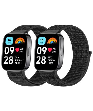BTTNG bracelet compatible with Xiaomi Redmi Watch 3 Active for women and men adjustable breathable nylon band Sport Solo loop replacement bracelet for redmi watch 3 Active deep black + reflective black