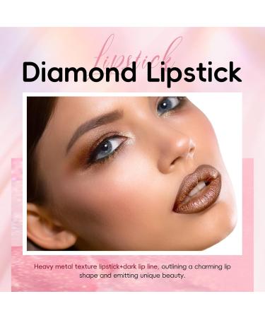 Metallic Dark Brown Lipstick Liner Set - Long Lasting Glitter Diamond Lip Color | Full Coverage Non-Stick Makeup for Women - Buy Online on SooperMarket.com