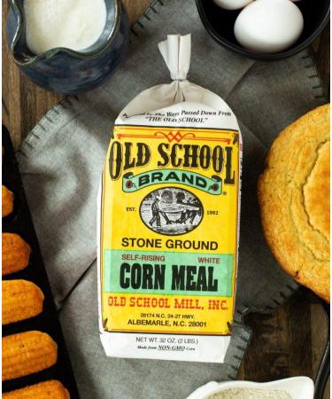 Old School Stone Ground Self-Rising White Cornmeal - 2lb Bag | Made with Non-GMO North Carolina White Corn - Buy Online on SooperMarket.com