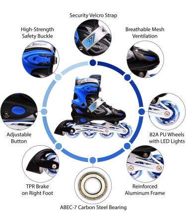 Xino Sports Kids Adjustable Inline Skates with LED Light Up Wheels - Blue Youth Big Kid Large - 5-8 - Buy Online on SooperMarket.com