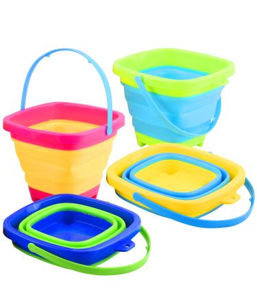 JOYIN 4 Collapsible Basket Buckets, 2L Square Foldable Pail Portable Bucket for Summer Beach, Camping Gear Water, Space Saving Outdoor Waterpot, Portable Fishing Water Pail, Easter Egg Hunting