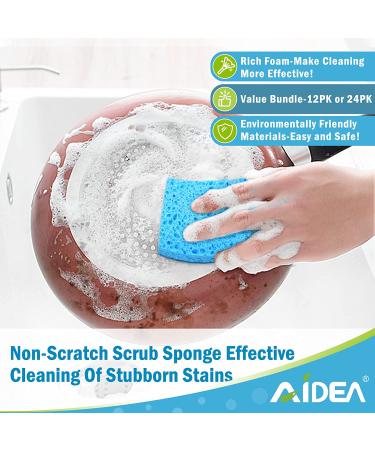 AIDEA-Brite Non-Scratch Scrub Sponge - 12 Count Pack for Dishes & Cleaning - Gentle on Surfaces, Tough on Grime - Blue Cleaning Sponges for Everyday Use - Buy Online on SooperMarket.com