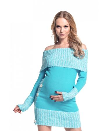 HAPPY MAMA Women's Maternity Bardot Knitted Jumper Dress Pullover Sweater. 913p 16-18 Turquoise