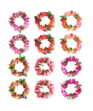 Hawaiian Leis Luau Tropical Headband Flower Crown Wreath Headpiece Wristbands Women Girls Floral Necklace Bracelets Hair Band For Summer Beach Vacation Pool Party Decorations Favors Supplies 12 Pack 12 Pack Headband