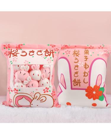Cute Snack Pillow Bunny Plush Toy - Kawaii Rabbit Pudding Pillow with Removable Bunny Dolls - Creative Gift for Kids - 8 Sakura Bunnies - Buy Online on SooperMarket.com