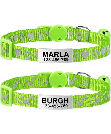 Tagme 2er-Pack Cat neck band with name and address shield reflective cat collar with safety clasp and bell for kittens green 15-20 cm green