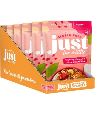 Just Live a Little Gluten Free Granola | 5 x 360g packs | Vegan Granola No Added Sugar (Raspberry Coconut & Cashew Granola) - Buy Online on SooperMarket.com