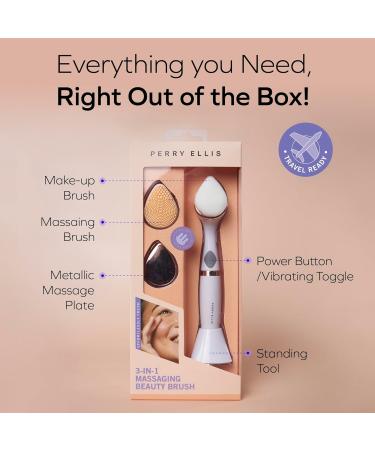Perry Ellis 3-in-1 Massaging Beauty Brush for Women | Eye Massager & Facial Cleansing Brush | Battery Operated Skin Care Tool - 3 Modes for Makeup & Skincare - Buy Online on SooperMarket.com