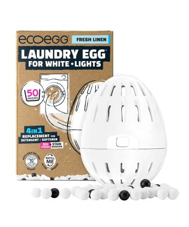 Ecoegg Laundry Egg for Whites + Lights | 4in1 Replacement for detergent softener oxi power + stain remover | Non bio | Sensitive Skin | 50 Washes | Fresh Linen Fresh Linen Egg